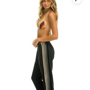 Aviator Nation Black Joggers with Gold Stripes